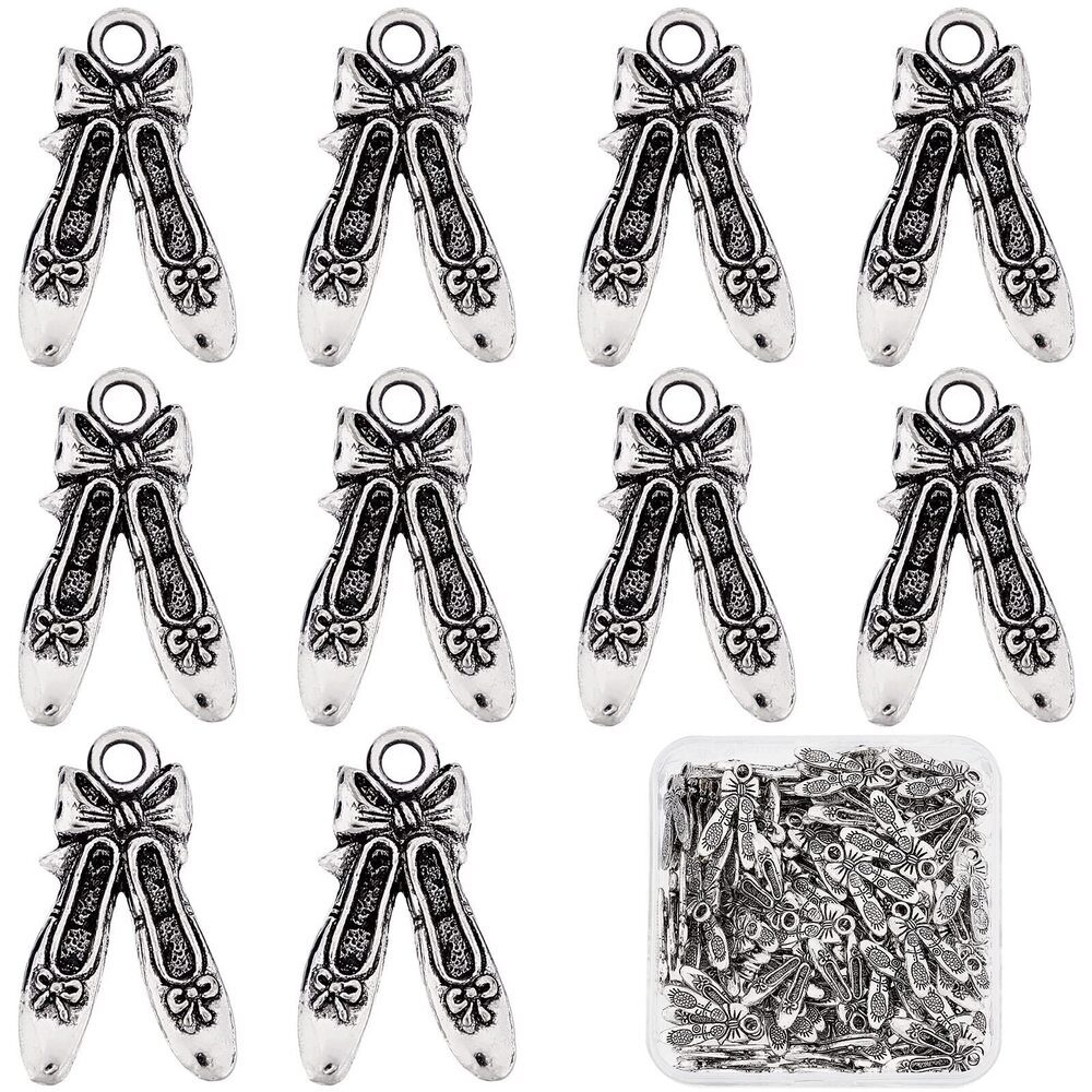 3054 1 Box 100Pcs Ballet Charms Ballet Shoe Charm Ballerina Dance Bowknot